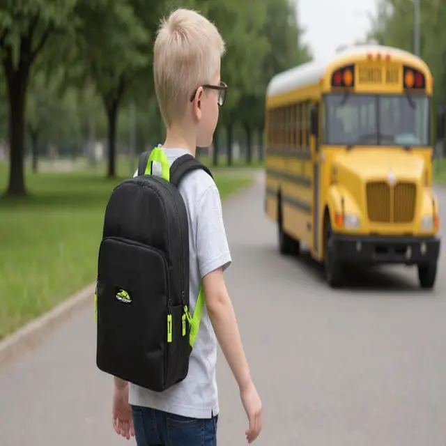 Alt view image 6 of 7 - 15 Inch Backpack for Kids, Preschool, Elementary & Middle School Students Spacious Bookbag with Large Front Pocket, Adjustable Straps, Fits up to 13 Inch Laptop (Black Neon)