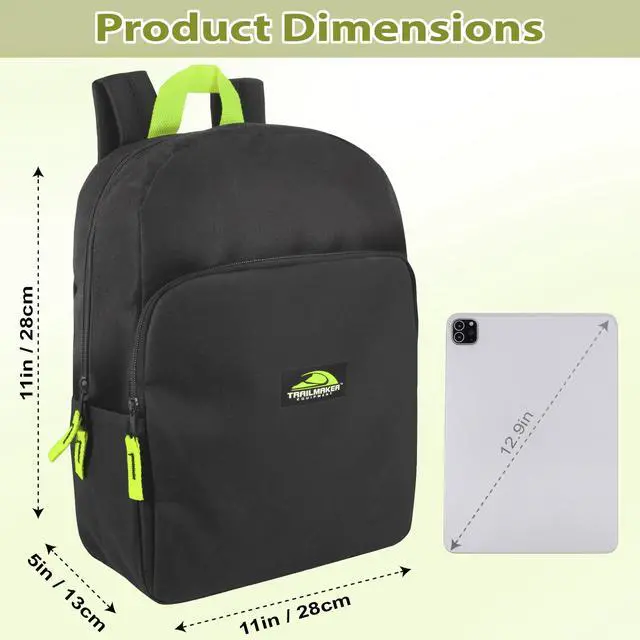 Alt view image 4 of 7 - 15 Inch Backpack for Kids, Preschool, Elementary & Middle School Students Spacious Bookbag with Large Front Pocket, Adjustable Straps, Fits up to 13 Inch Laptop (Black Neon)