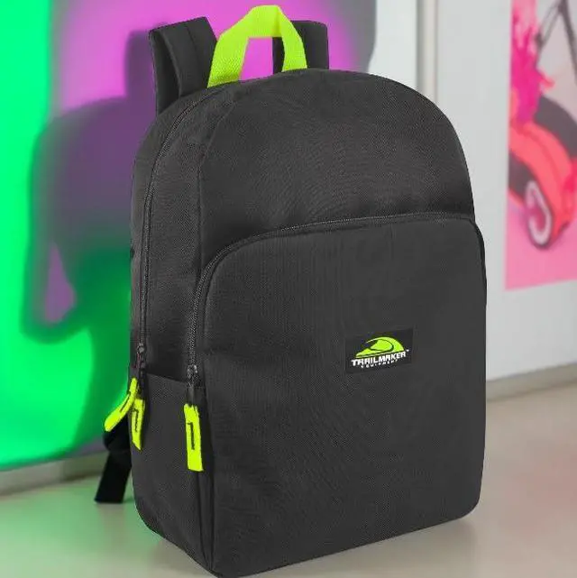 Alt view image 7 of 7 - 15 Inch Backpack for Kids, Preschool, Elementary & Middle School Students Spacious Bookbag with Large Front Pocket, Adjustable Straps, Fits up to 13 Inch Laptop (Black Neon)
