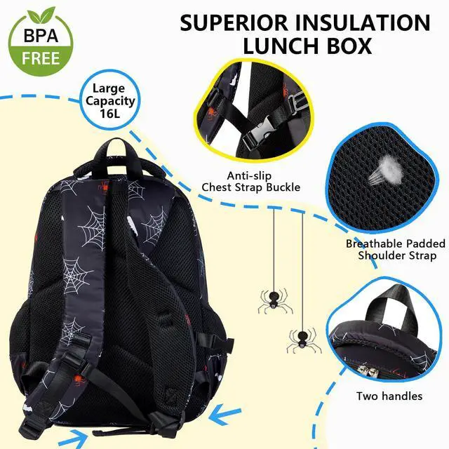 Alt view image 4 of 7 - Kids Backpack Boys Girls Ages 3-8 Spider Backpack Kindergarten Elementary School 15 Inch Toddler Bookbag with Chest Strap Mochilas Para Niños, Spider Black