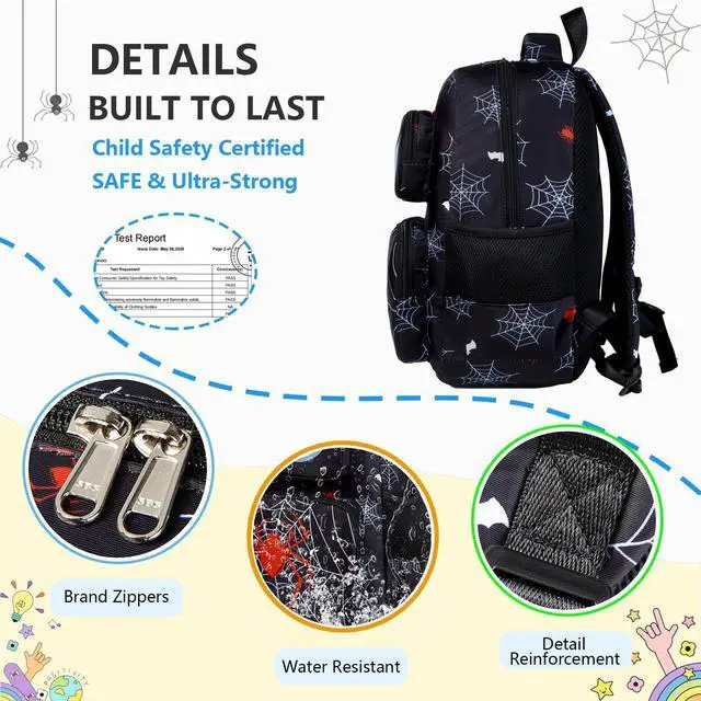 Alt view image 5 of 7 - Kids Backpack Boys Girls Ages 3-8 Spider Backpack Kindergarten Elementary School 15 Inch Toddler Bookbag with Chest Strap Mochilas Para Niños, Spider Black