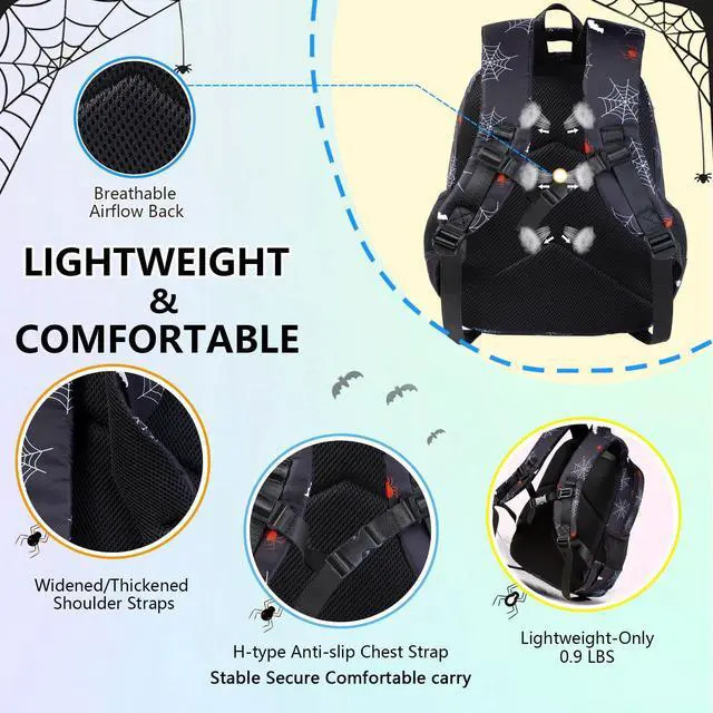 Alt view image 6 of 7 - Kids Backpack Boys Girls Ages 3-8 Spider Backpack Kindergarten Elementary School 15 Inch Toddler Bookbag with Chest Strap Mochilas Para Niños, Spider Black