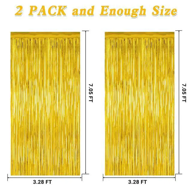 Alt view image 2 of 7 - 2 Pack Gold Tinsel Backdrop, 3.28 FT x 7.05 FT Metallic Fringe Curtain, Gold Color Graduation Backdrop Party Streamers, Party Supplies Door Decorations for Birthday Anniversaries