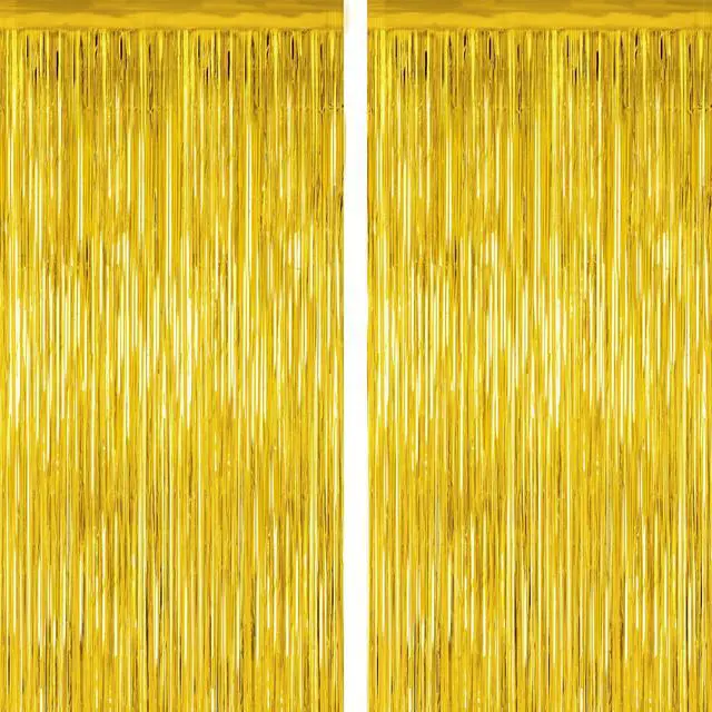Main image of 2 Pack Gold Tinsel Backdrop, 3.28 FT x 7.05 FT Metallic Fringe Curtain, Gold Color Graduation Backdrop Party Streamers, Party Supplies Door Decorations for Birthday Anniversaries