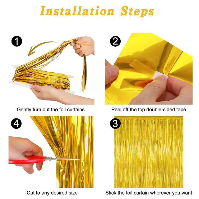 Alt view image 3 of 7 - 2 Pack Gold Tinsel Backdrop, 3.28 FT x 7.05 FT Metallic Fringe Curtain, Gold Color Graduation Backdrop Party Streamers, Party Supplies Door Decorations for Birthday Anniversaries