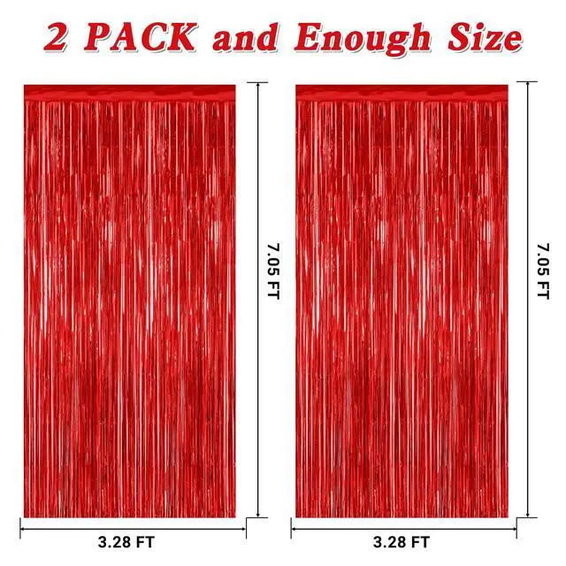 Alt view image 2 of 7 - 2 Pack Red Foil Curtain Backdrop Birthday Party Decorations