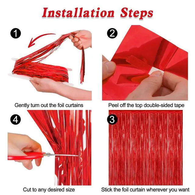 Alt view image 3 of 7 - 2 Pack Red Foil Curtain Backdrop Birthday Party Decorations