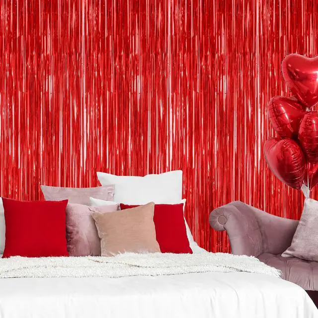 Alt view image 7 of 7 - 2 Pack Red Foil Curtain Backdrop Birthday Party Decorations