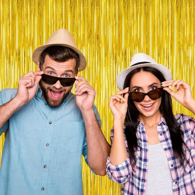 Alt view image 7 of 7 - 2 Pack Gold Tinsel Backdrop, 3.28 FT x 7.05 FT Metallic Fringe Curtain, Gold Color Graduation Backdrop Party Streamers, Party Supplies Door Decorations for Birthday Anniversaries