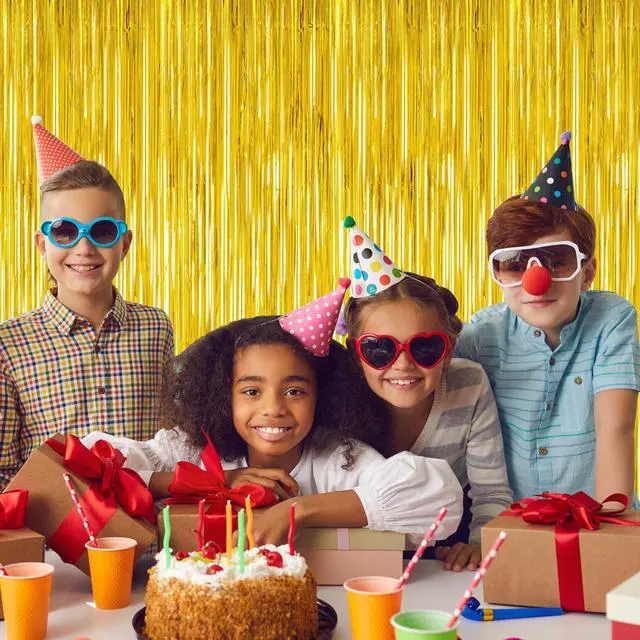 Alt view image 6 of 7 - 2 Pack Gold Tinsel Backdrop, 3.28 FT x 7.05 FT Metallic Fringe Curtain, Gold Color Graduation Backdrop Party Streamers, Party Supplies Door Decorations for Birthday Anniversaries