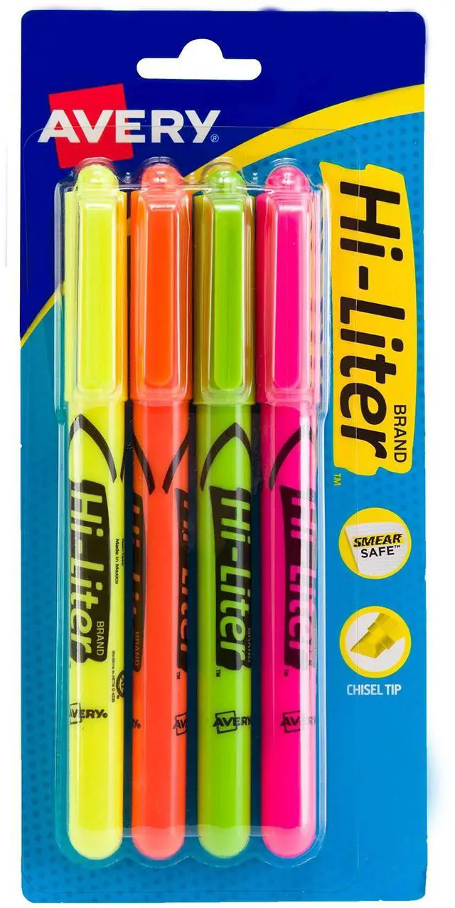 Main image of Hi-Liter Pen-Style Highlighters, Smear Safe Ink, Chisel Tip, 4 Assorted Color Highlighters (23545)