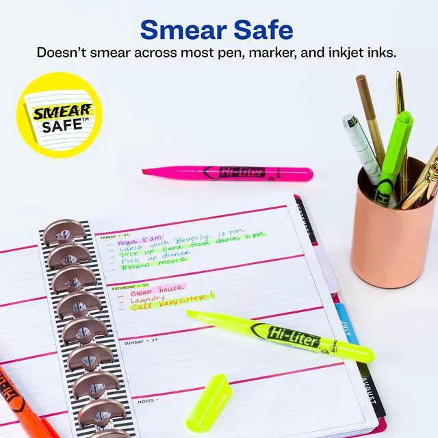 Alt view image 2 of 7 - Hi-Liter Pen-Style Highlighters, Smear Safe Ink, Chisel Tip, 4 Assorted Color Highlighters (23545)