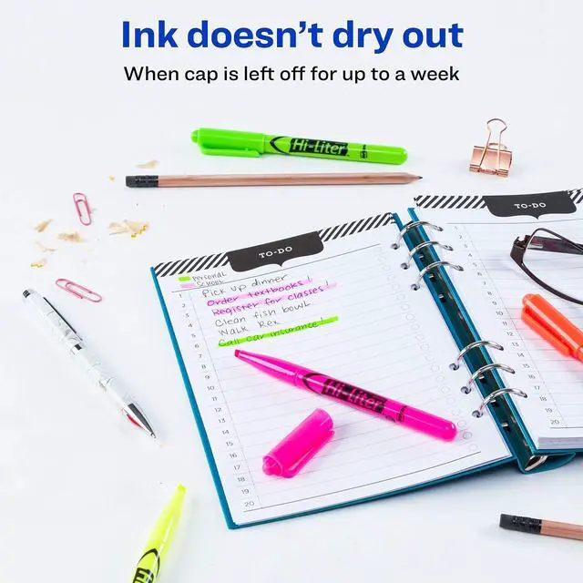 Alt view image 5 of 7 - Hi-Liter Pen-Style Highlighters, Smear Safe Ink, Chisel Tip, 4 Assorted Color Highlighters (23545)