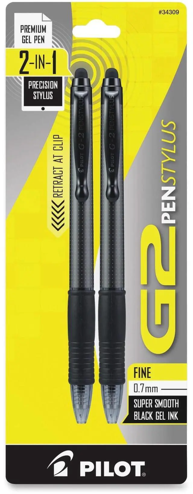 Main image of Pilot G2 Pen Stylus, Premium Refillable and Retractable Rolling Ball Gel Pens, Fine Point, Gray Barrel, 0.7 mm, Black Ink Pens, Pack of 2
