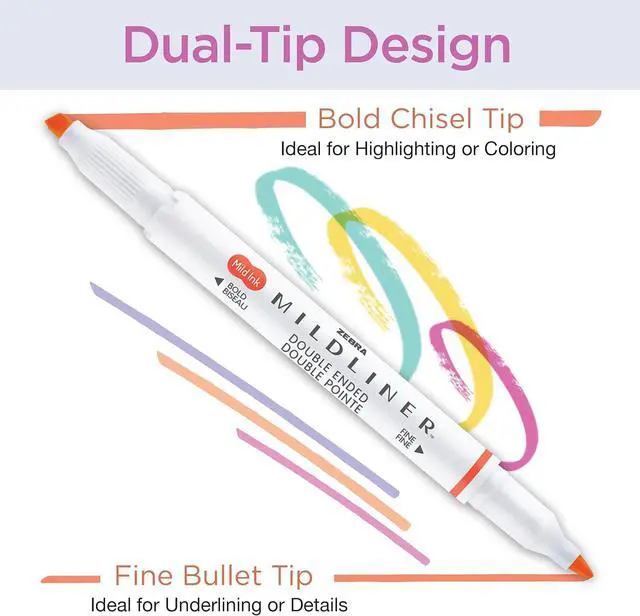 Alt view image 2 of 7 - Mildliner Dual-Tip Highlighter Marker Set, Broad and Fine Point Tips, No Bleed, Ideal for Bible Highlighting, Journaling, School and Office Supplies, Assorted Ink Colors, 15-Pack (78115)