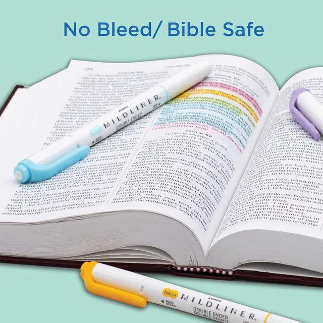 Alt view image 7 of 7 - Mildliner Dual-Tip Highlighter Marker Set, Broad and Fine Point Tips, No Bleed, Ideal for Bible Highlighting, Journaling, School and Office Supplies, Assorted Ink Colors, 15-Pack (78115)