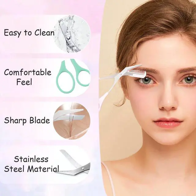 Alt view image 2 of 6 - 2Pcs Eyebrow Trimmer Scissors, Men Women Eyebrow Clippers, Comb Head Detachable, Safe Eyebrow Trimming Tool, Beard Trimmer, Easy to Operate for Beginners, Makeup Artist Recommended Eyebrow Scissors