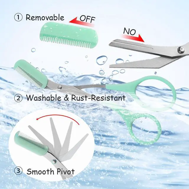 Alt view image 4 of 6 - 2Pcs Eyebrow Trimmer Scissors, Men Women Eyebrow Clippers, Comb Head Detachable, Safe Eyebrow Trimming Tool, Beard Trimmer, Easy to Operate for Beginners, Makeup Artist Recommended Eyebrow Scissors