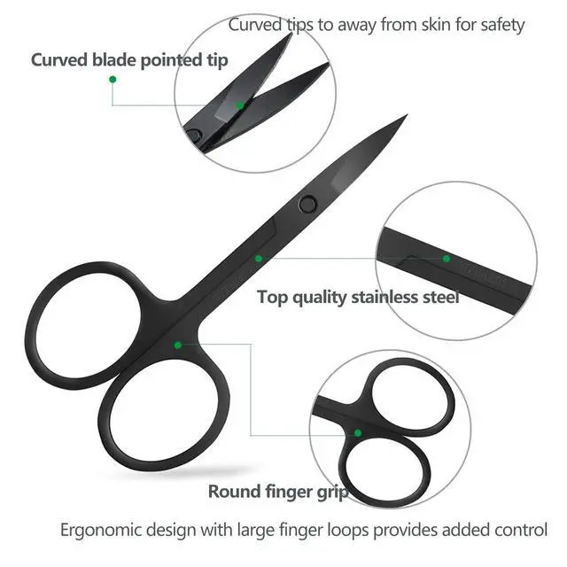 Alt view image 2 of 7 - Scissors with Comb, Facial Hair Small Grooming Scissors For Men Women - Eyebrow Trimmer Scissor for Eyebrows, Nose Hair, Mustache, Beard, Eyelash - 3PCS Black