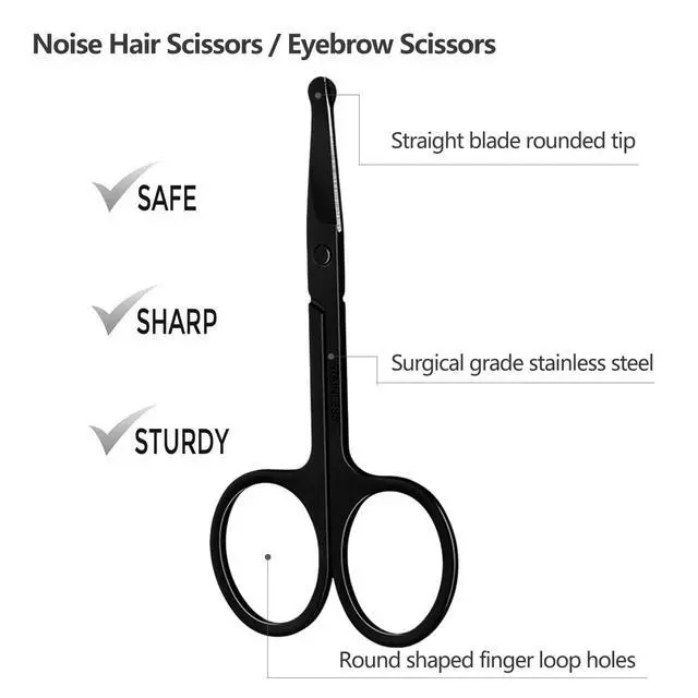 Alt view image 5 of 7 - Scissors with Comb, Facial Hair Small Grooming Scissors For Men Women - Eyebrow Trimmer Scissor for Eyebrows, Nose Hair, Mustache, Beard, Eyelash - 3PCS Black