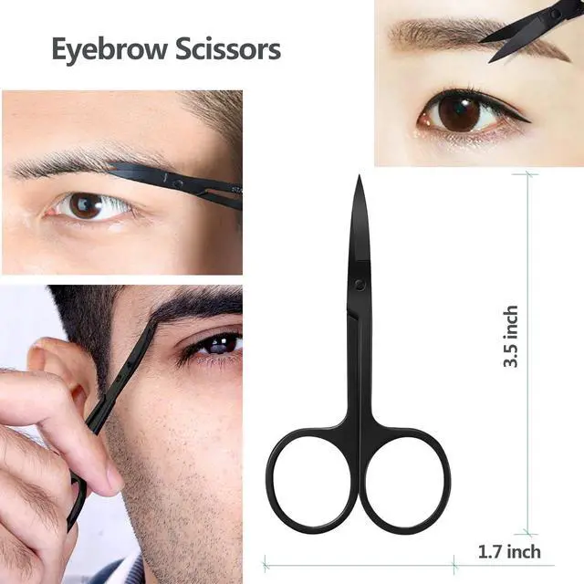 Alt view image 3 of 7 - Scissors with Comb, Facial Hair Small Grooming Scissors For Men Women - Eyebrow Trimmer Scissor for Eyebrows, Nose Hair, Mustache, Beard, Eyelash - 3PCS Black