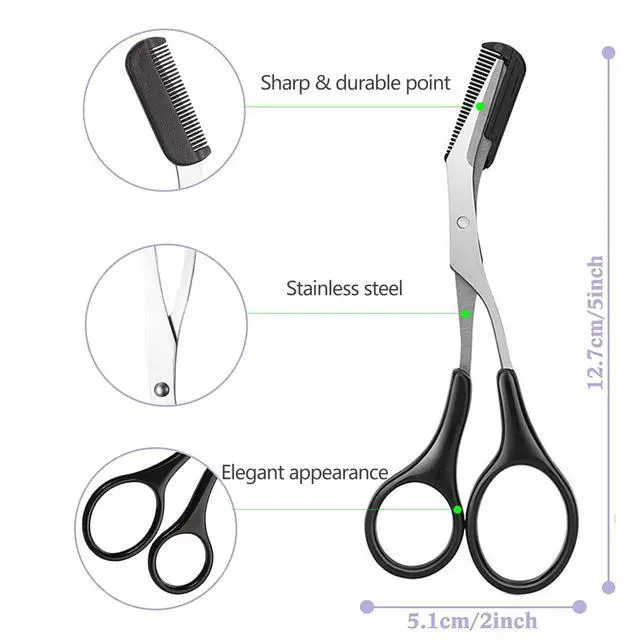 Alt view image 6 of 7 - Scissors with Comb, Facial Hair Small Grooming Scissors For Men Women - Eyebrow Trimmer Scissor for Eyebrows, Nose Hair, Mustache, Beard, Eyelash - 3PCS Black
