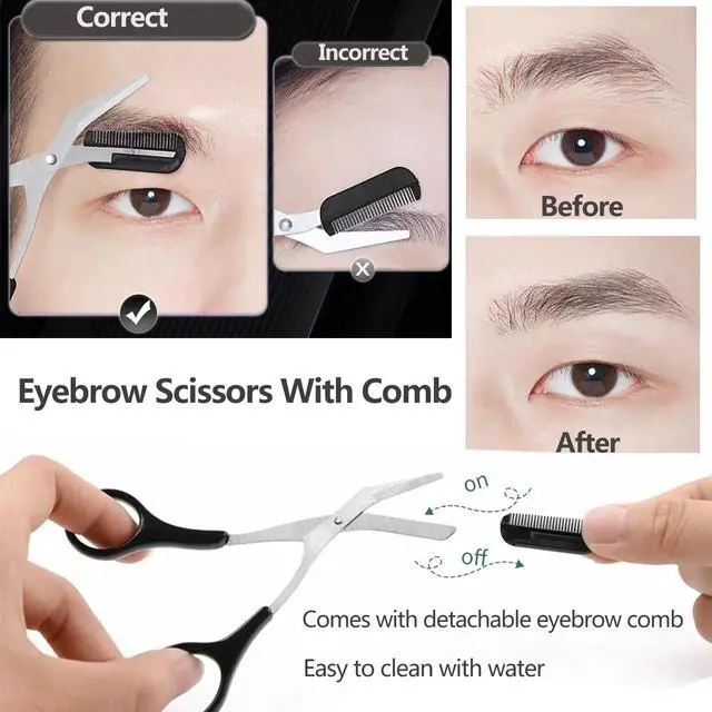 Alt view image 7 of 7 - Scissors with Comb, Facial Hair Small Grooming Scissors For Men Women - Eyebrow Trimmer Scissor for Eyebrows, Nose Hair, Mustache, Beard, Eyelash - 3PCS Black