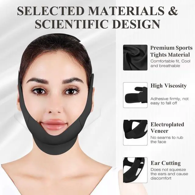 Alt view image 3 of 7 - Chin Strap for Sleeping,Adjustable Chin Strap,Jaw Strap,Jawline Shaper,V Line Lifting Mask,Black,M