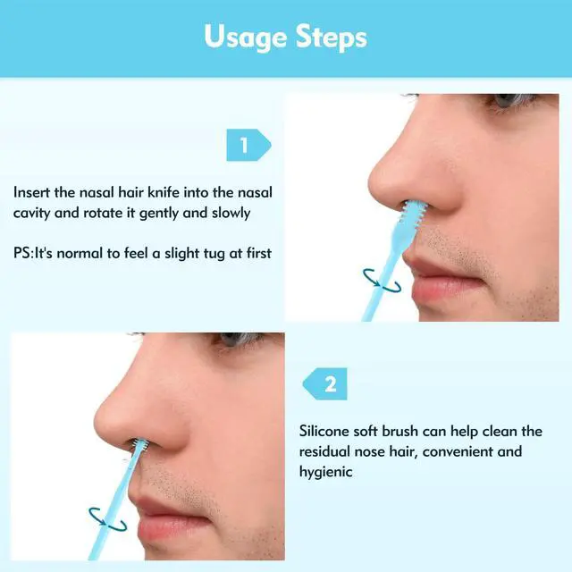 Alt view image 3 of 7 - 5Pcs 2-in-1 Nasal Hair Cutter, Double-Sided Nose Hair Trimmer Upgrade, 360° Rotating Manual Nose Trimmer Portable with Soft Cleaning Brush for Women and Men (Blue)