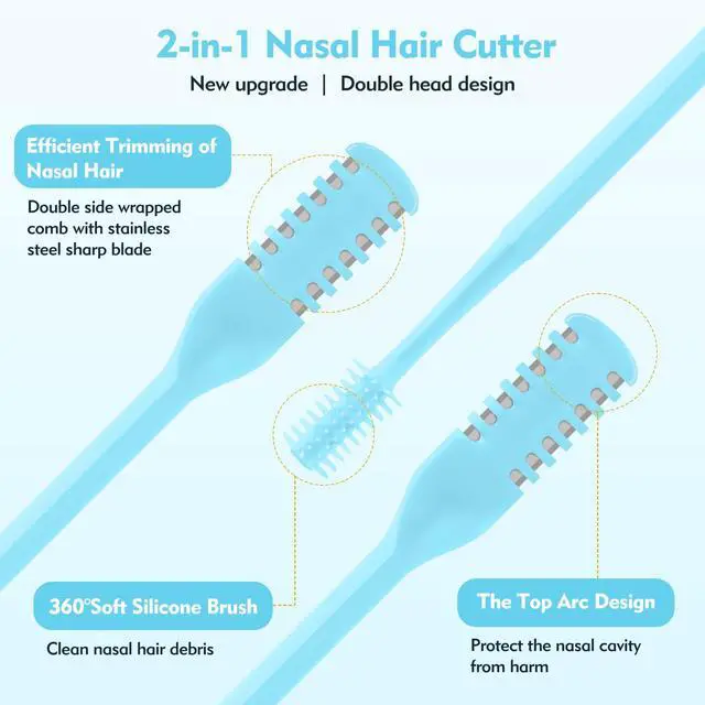 Alt view image 2 of 7 - 5Pcs 2-in-1 Nasal Hair Cutter, Double-Sided Nose Hair Trimmer Upgrade, 360° Rotating Manual Nose Trimmer Portable with Soft Cleaning Brush for Women and Men (Blue)