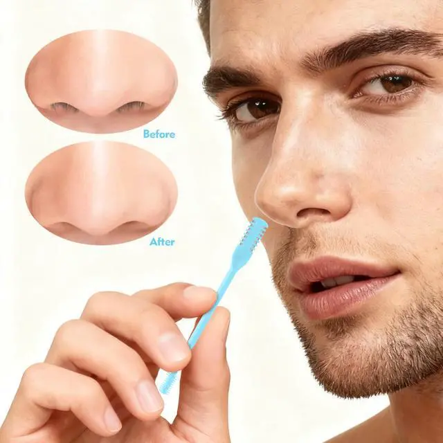 Alt view image 4 of 7 - 5Pcs 2-in-1 Nasal Hair Cutter, Double-Sided Nose Hair Trimmer Upgrade, 360° Rotating Manual Nose Trimmer Portable with Soft Cleaning Brush for Women and Men (Blue)