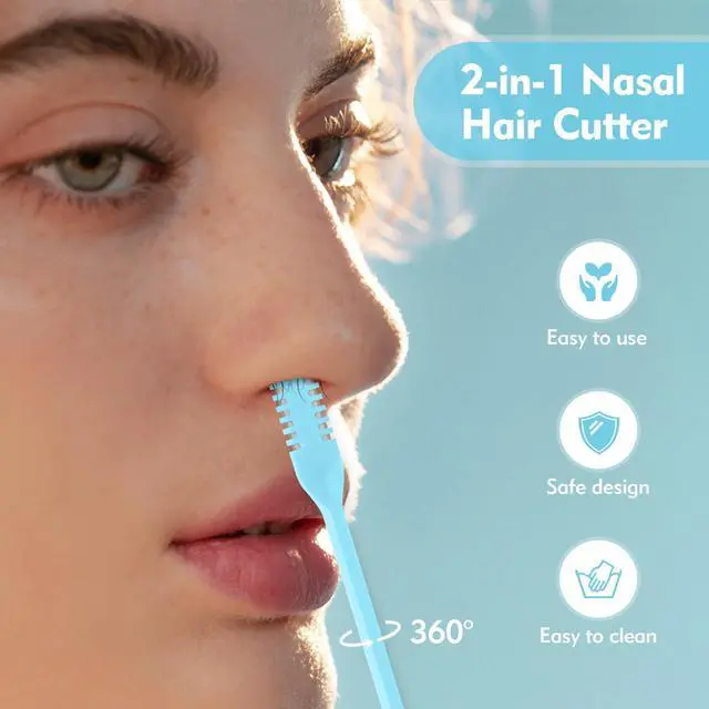 Alt view image 6 of 7 - 5Pcs 2-in-1 Nasal Hair Cutter, Double-Sided Nose Hair Trimmer Upgrade, 360° Rotating Manual Nose Trimmer Portable with Soft Cleaning Brush for Women and Men (Blue)