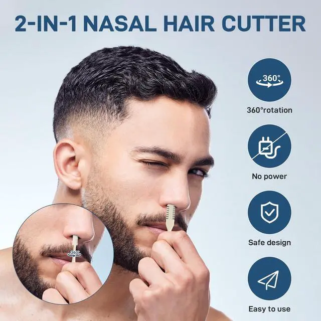 Alt view image 3 of 7 - Nasal Hair Cutter, Double Sided Nose Hair Knife, 360° Nostril Hair Remover Tool, Nose Hair Trimmer for Men Women, with Soft Cleaning Brush (Beige)