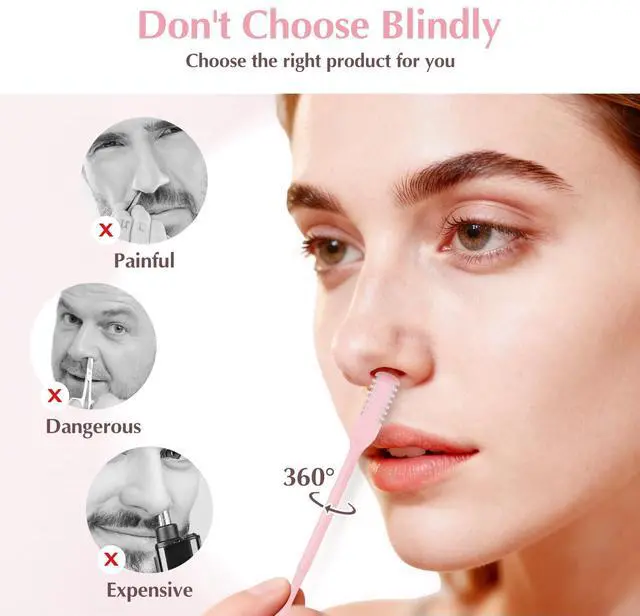 Alt view image 4 of 7 - 5PCS 2-in-1 Nasal Hair Cutter, 360° Rotating Nose Hair Trimmer Double Sided, Portable Nose Trimmer Manual for Women and Men(Pink)