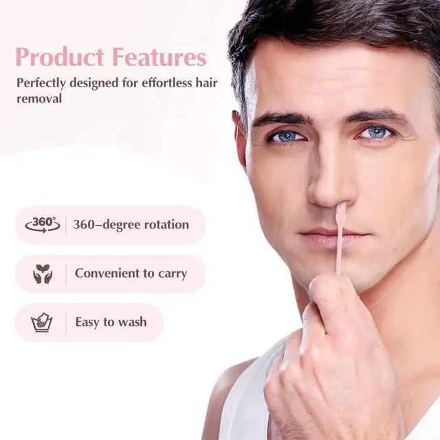 Alt view image 3 of 7 - 5PCS 2-in-1 Nasal Hair Cutter, 360° Rotating Nose Hair Trimmer Double Sided, Portable Nose Trimmer Manual for Women and Men(Pink)