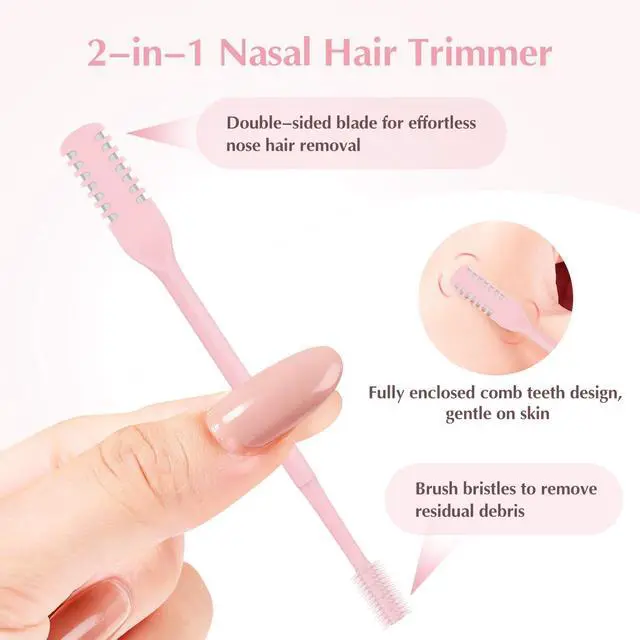 Alt view image 2 of 7 - 5PCS 2-in-1 Nasal Hair Cutter, 360° Rotating Nose Hair Trimmer Double Sided, Portable Nose Trimmer Manual for Women and Men(Pink)