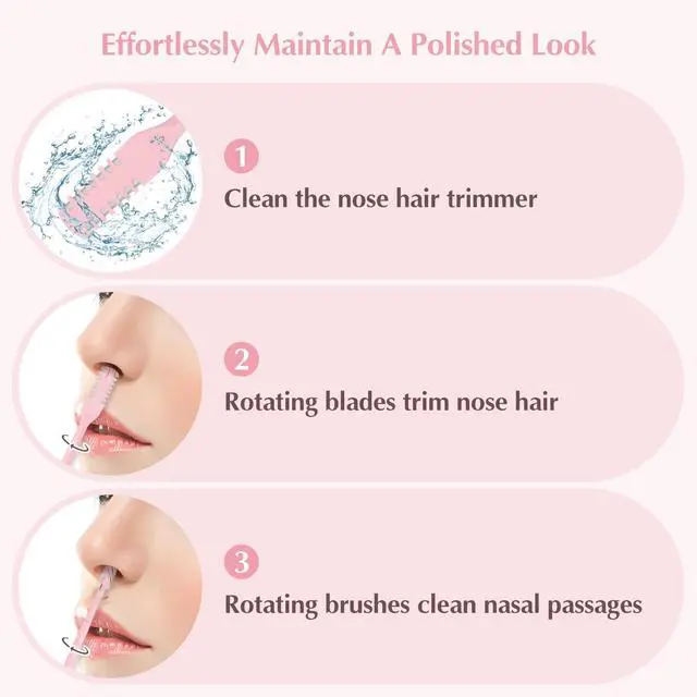 Alt view image 6 of 7 - 5PCS 2-in-1 Nasal Hair Cutter, 360° Rotating Nose Hair Trimmer Double Sided, Portable Nose Trimmer Manual for Women and Men(Pink)