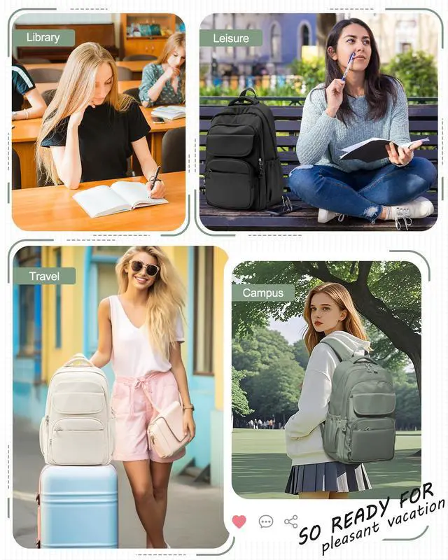 Alt view image 7 of 7 - Student School Backpack for Teen Girls Middle High School Bookbag Casual Daypack, 15.6 Inch Laptop Backpack for College, Green