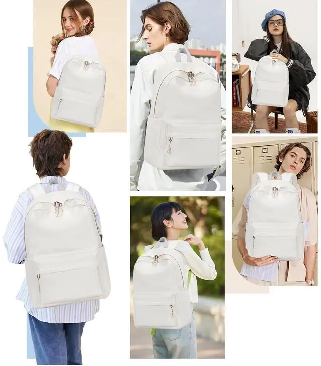 Alt view image 2 of 7 - School Backpack for Teen Girls Women Laptop Backpack College Bookbags Middle School Travel Work Commuter Back Pack(Solid Beige)