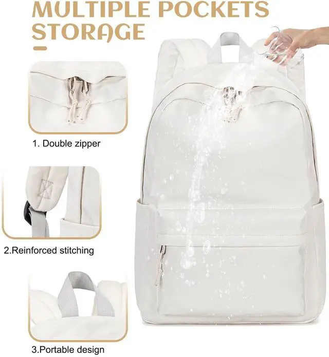 Alt view image 4 of 7 - School Backpack for Teen Girls Women Laptop Backpack College Bookbags Middle School Travel Work Commuter Back Pack(Solid Beige)