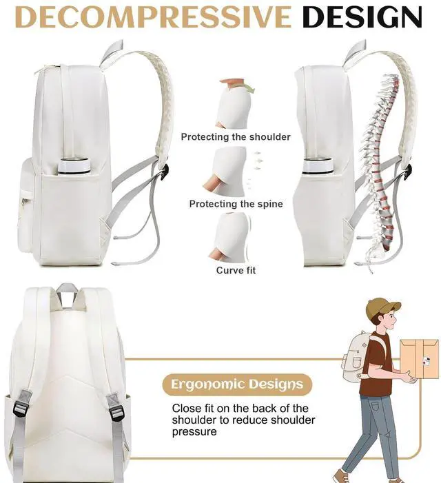 Alt view image 5 of 7 - School Backpack for Teen Girls Women Laptop Backpack College Bookbags Middle School Travel Work Commuter Back Pack(Solid Beige)