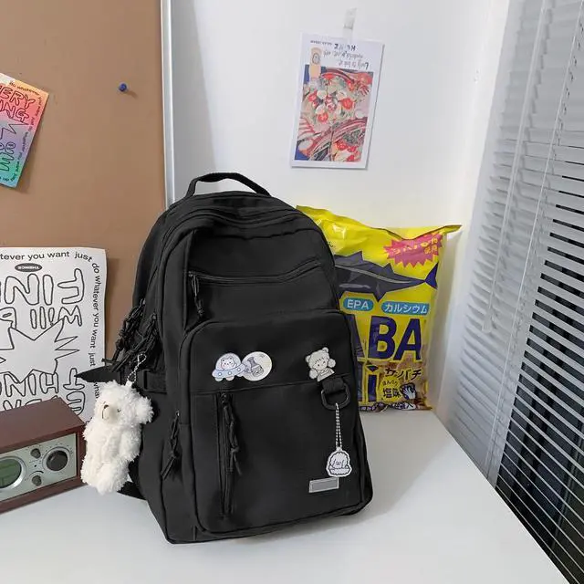Alt view image 2 of 6 - Cute Aesthetic Backpack for School Middle Student Travel Pink Backpack Teens Girls Bear Pin Book Bags