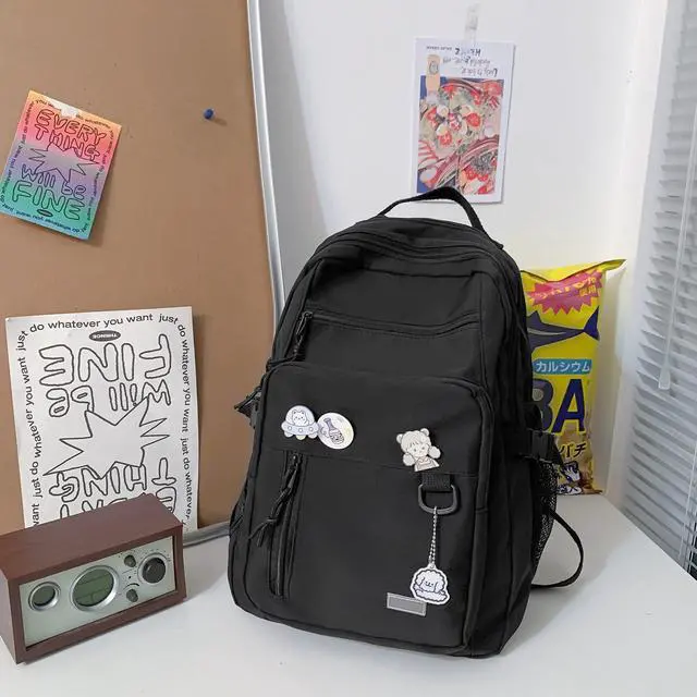 Alt view image 3 of 6 - Cute Aesthetic Backpack for School Middle Student Travel Pink Backpack Teens Girls Bear Pin Book Bags