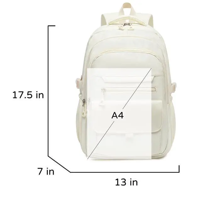 Alt view image 3 of 7 - Girls High Middle School Backpack for Boys, College Aesthetic Laptop Teen Bookbag for Travel,Beige
