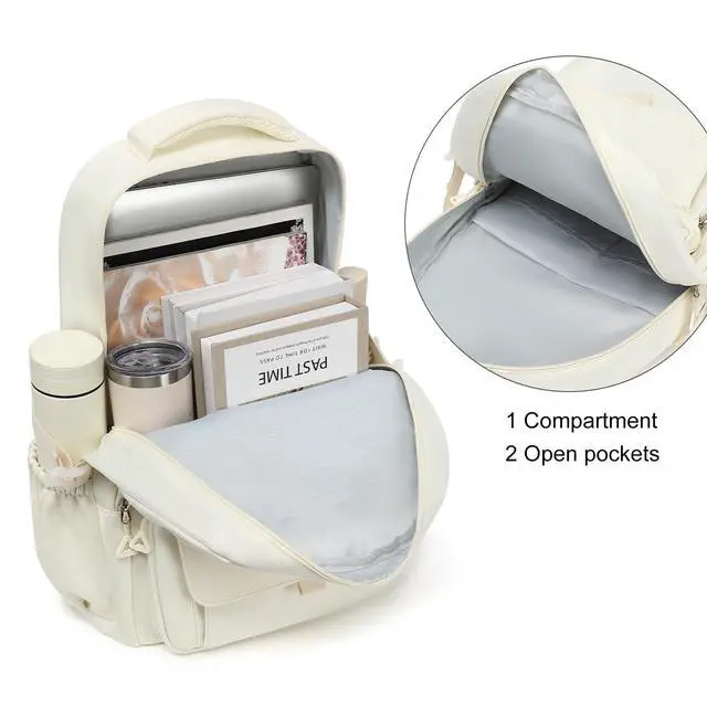 Alt view image 5 of 7 - Girls High Middle School Backpack for Boys, College Aesthetic Laptop Teen Bookbag for Travel,Beige