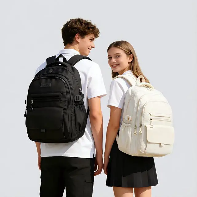 Alt view image 2 of 7 - Girls High Middle School Backpack for Boys, College Aesthetic Laptop Teen Bookbag for Travel,Beige