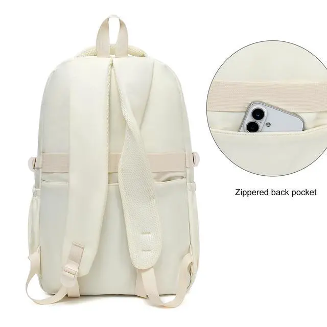 Alt view image 6 of 7 - Girls High Middle School Backpack for Boys, College Aesthetic Laptop Teen Bookbag for Travel,Beige