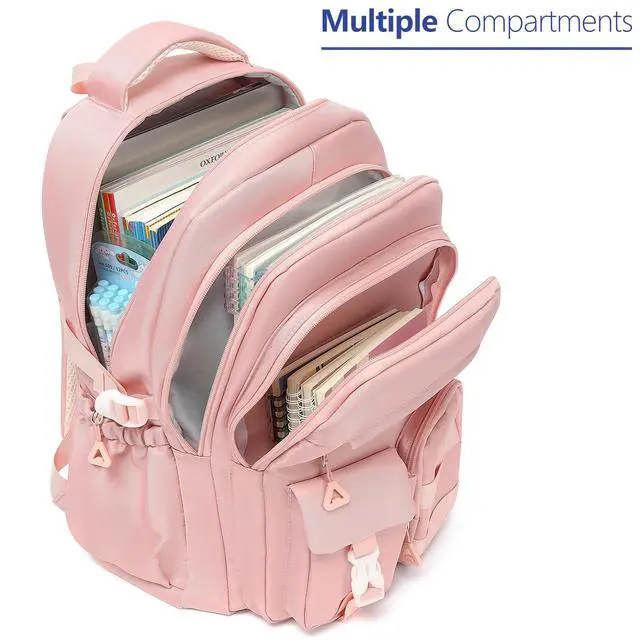 Alt view image 3 of 7 - Cute Backpack for Teen Girls Boys, Aesthetic Travel Bookbag for High Middle School College Student (Pink)