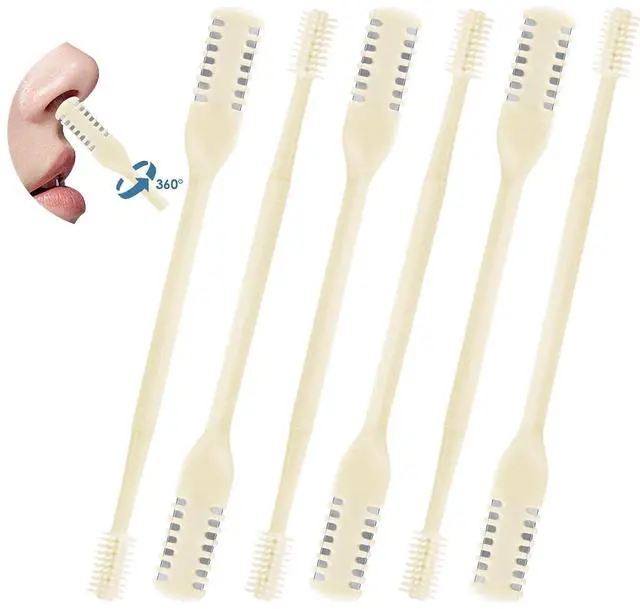 Main image of 6 Pcs 2-in-1 Nasal Cutter, Upgrade Double Sided Nose Knife, 360 Nostril Hair Remover Tool, Trimmer for Men, Women, Soft Cleaning Brush (Cream)