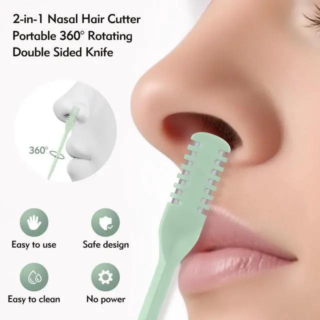 Alt view image 3 of 7 - 5Pcs 2-in-1 Nasal Hair Cutter, Double Sided Nose Hair Cutter, Portable 360° Rotating Manual Nose Hair Trimmer for Men and Women, Mint Green